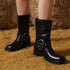 MITTELHOHE DAMEN-MOTORRADSTIEFEL MIT QUADRATISCHER ZEHENFORM UND SCHNALLEN, BIKERSTIEFEL MIT NIEDRIGEM BLOCKABSATZ